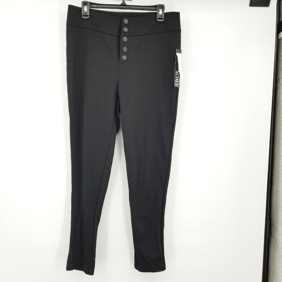 XOXO XL Black Snap Up Straight Leg Leggings 8BF43 - Picture 1 of 5
